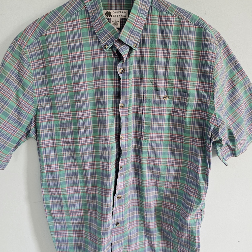 Onward Reserve Men's Casual Plaid Shirt - Blue‎ and Green Size Large